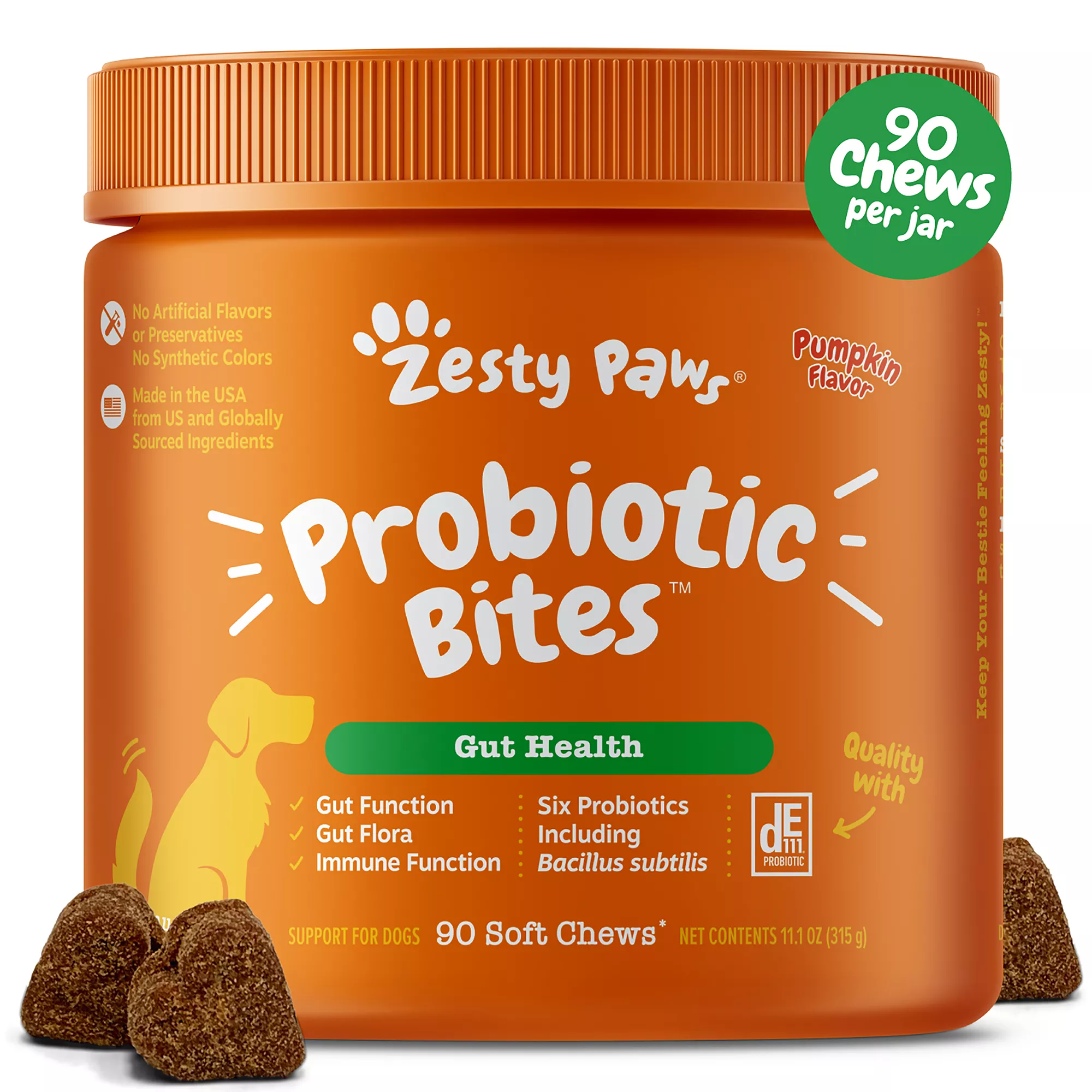 Zesty Paws Probiotic Supplement for Dogs - Pumpkin Flavored Soft Chews for Gut Health - 90 Count