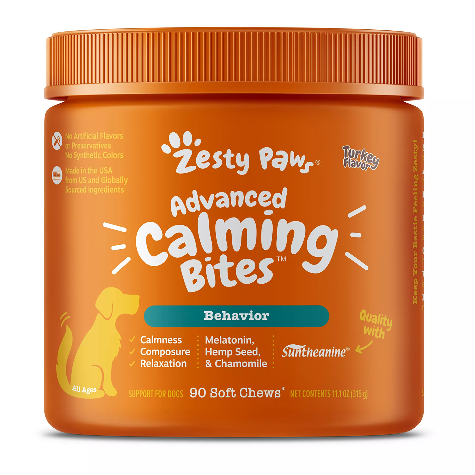 Zety Paws Advanced Calming Bites for Dogs - Turkey Flavored Soft Chew Calming Supplement - 90 Count