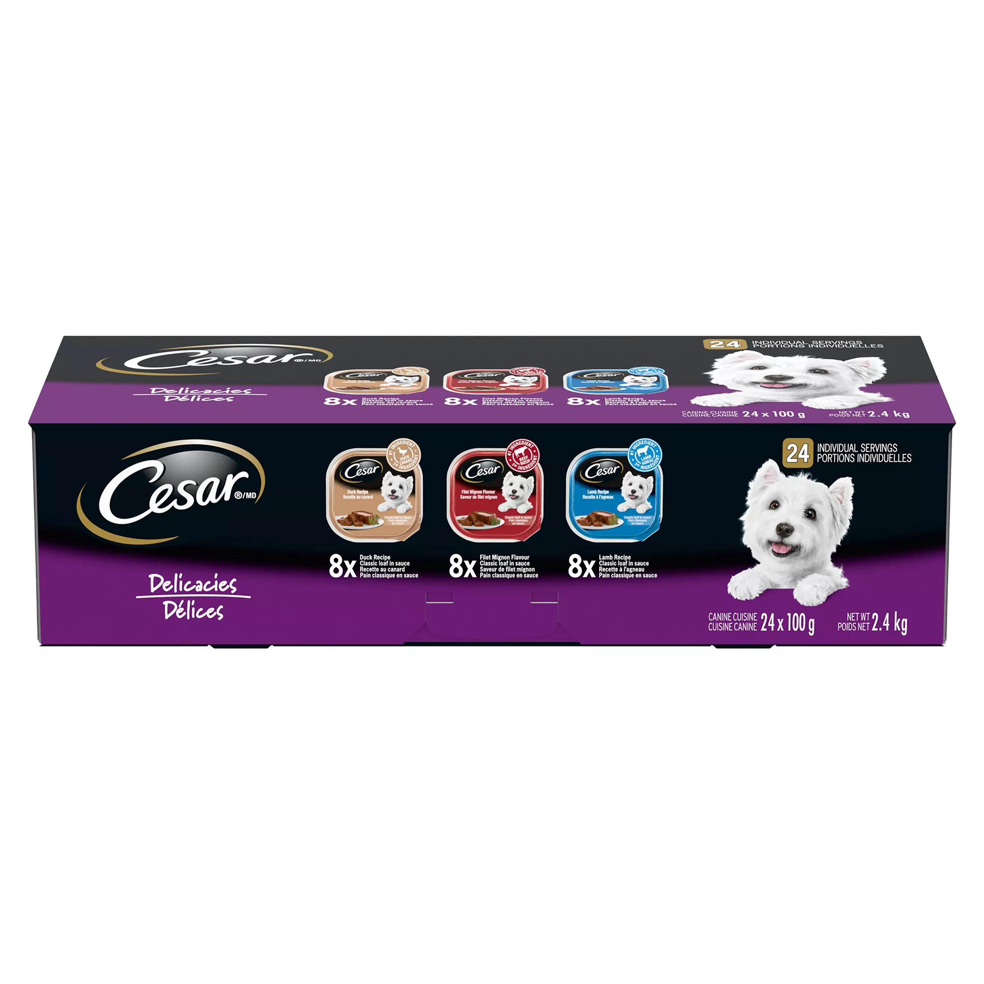 Cesar Classic Loaf In Sauce Adult Wet Dog Food Delicacies Variety Pack, 24ct