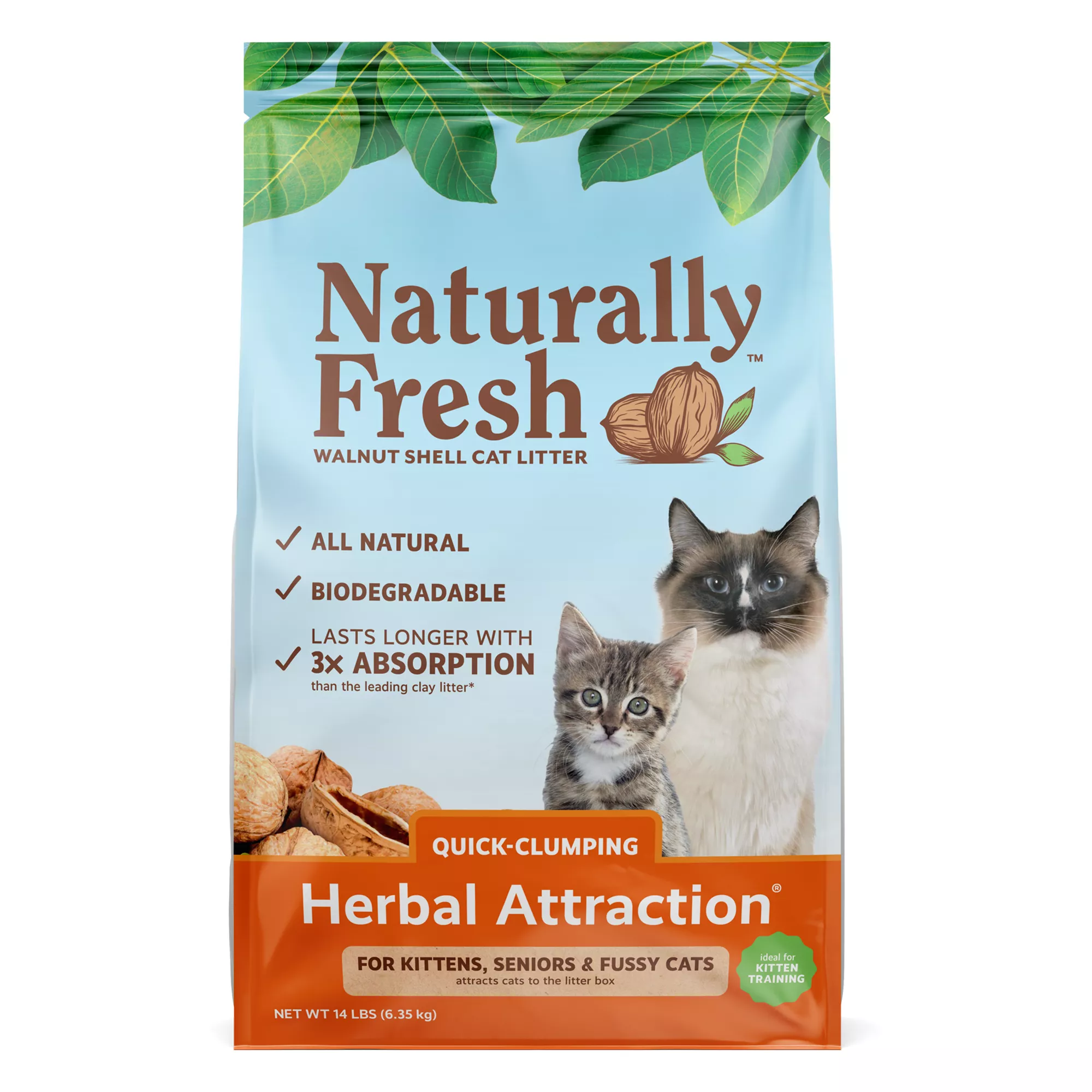 Naturally Fresh Herbal Attraction Clumping Walnut Cat Litter - Low Tracking, Natural