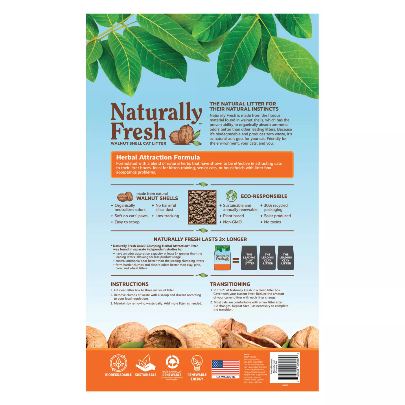 Naturally Fresh Herbal Attraction Clumping Walnut Cat Litter Low Tracking Natural