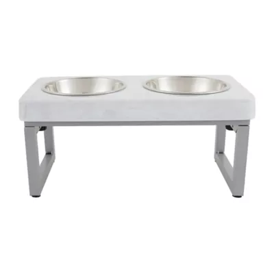 Product Whisker City® Foldable White Marble Double Diner Elevated Cat Bowls, 1.25-cup