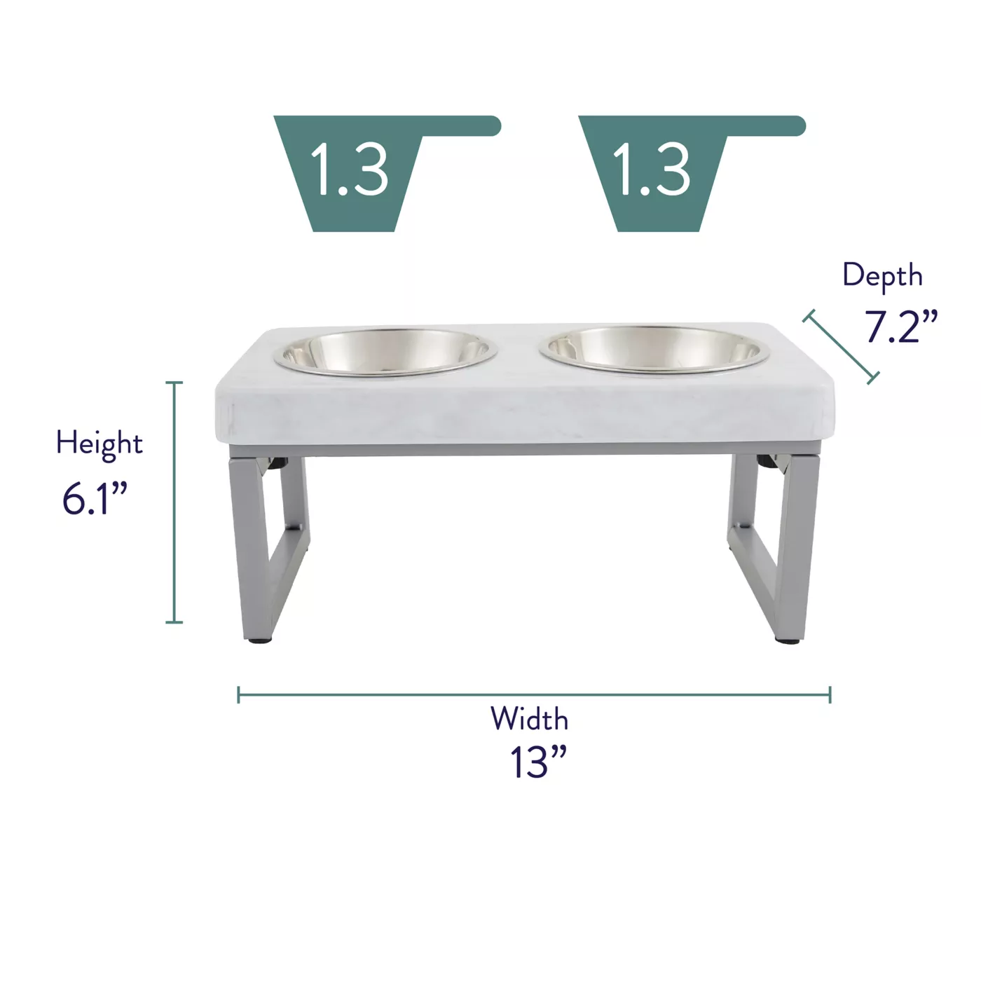 Whisker City Foldable White Marble Double Diner Elevated Cat Bowls 1.25 cup