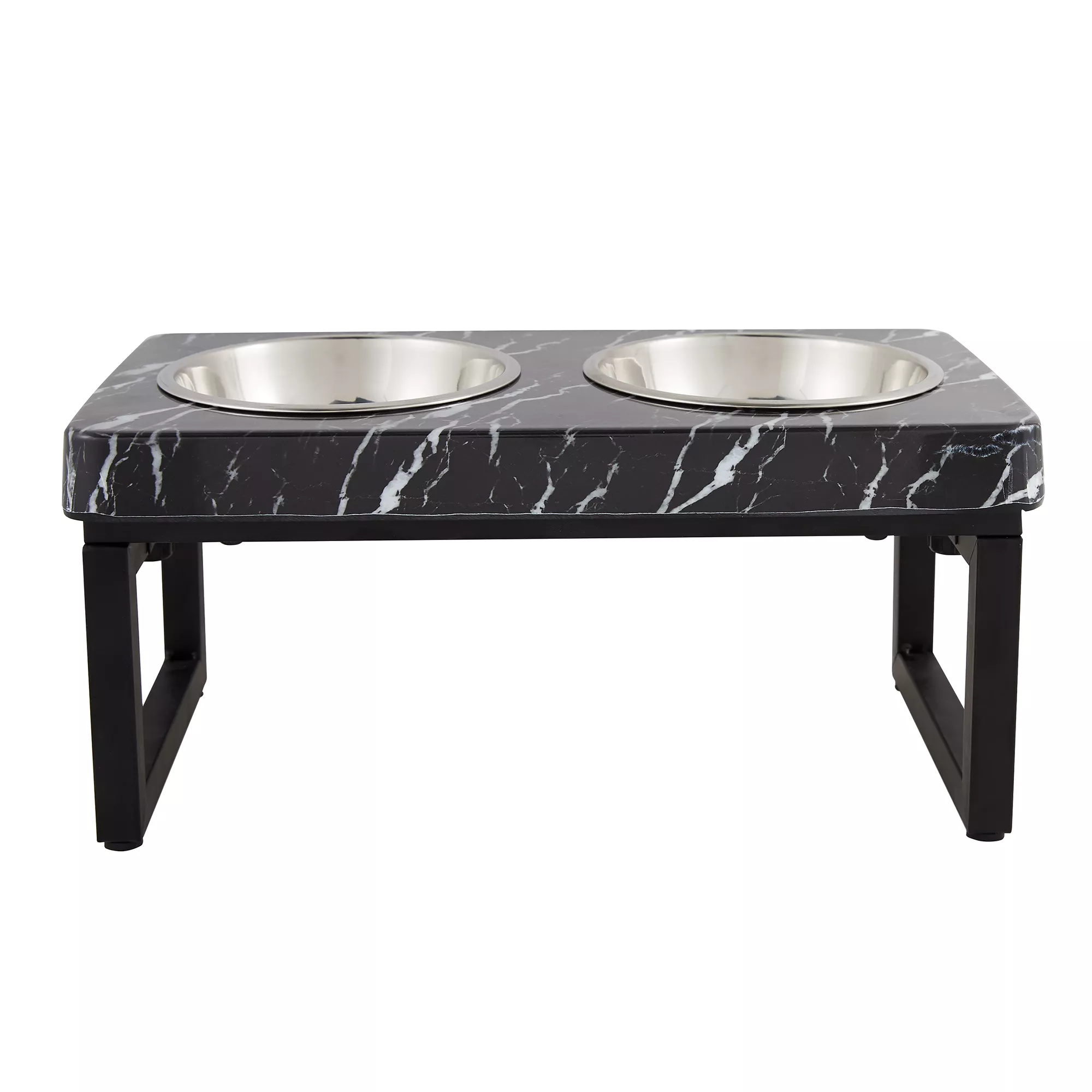 Whisker City® Foldable Black Marble Double Diner Elevated Cat Bowls, 1.25-cup