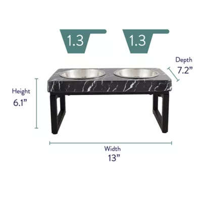 Whisker City Foldable Black Marble Double Diner Elevated Cat Bowls