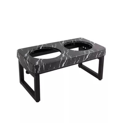 Product Whisker City® Foldable Black Marble Double Diner Elevated Cat Bowls, 1.25-cup