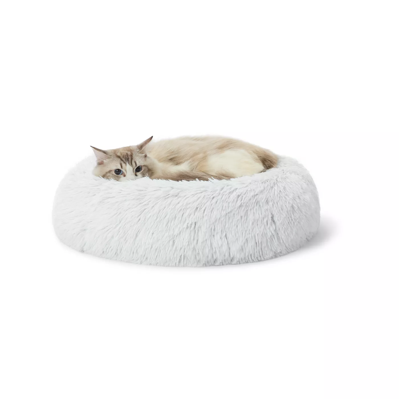 Whisker City White Mohair Fur Donut Cat Bed