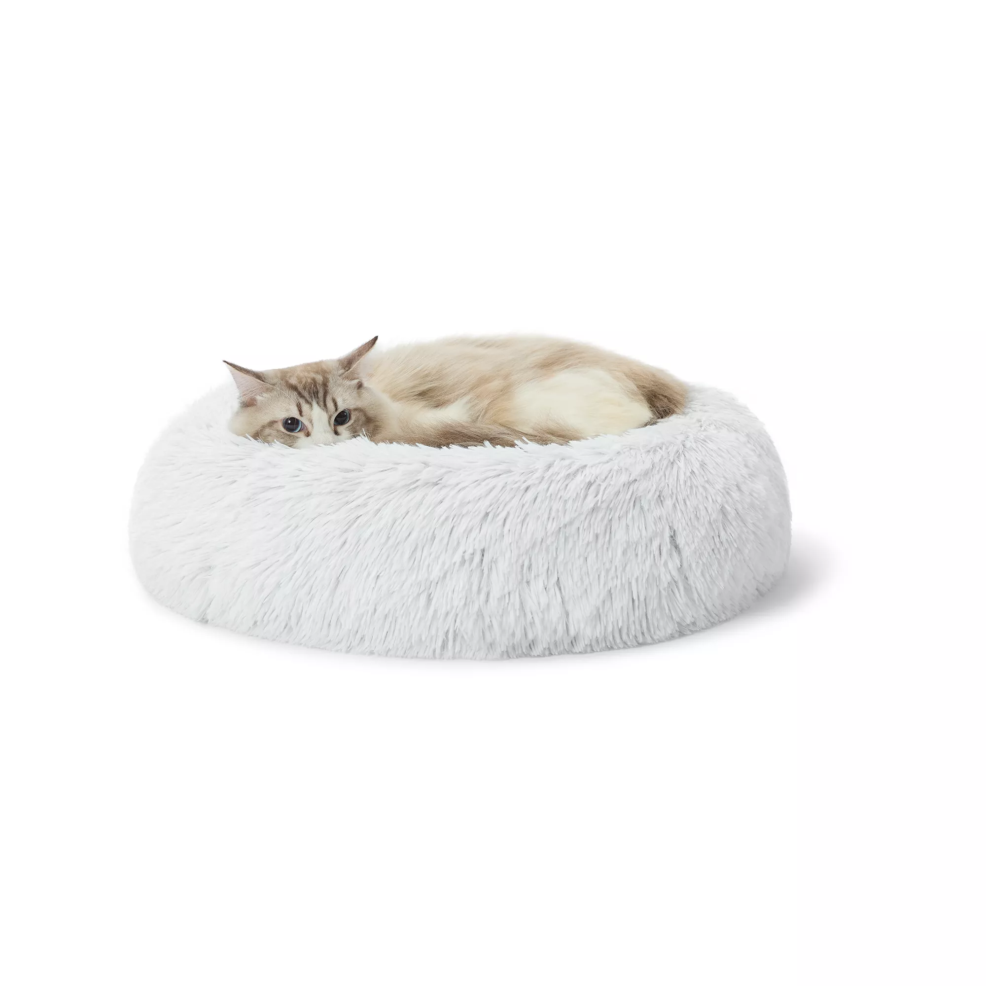 Whisker City® White Mohair Fur Donut Cat Bed