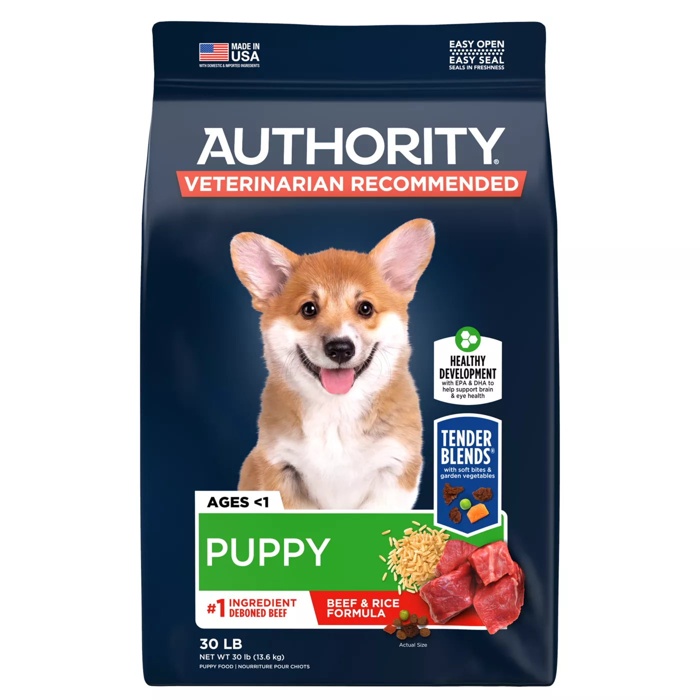 Authority Everyday Health Tender Blends Puppy Dry Dog Food Beef Rice 30 lb