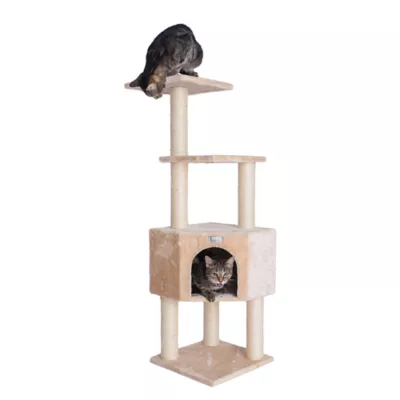 Product GleePet 48-in Compact Faux Fur Real Wood Cat Tree, Beige