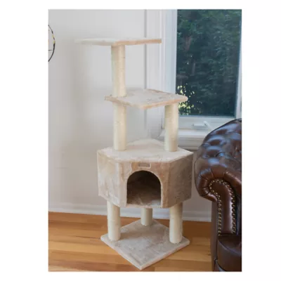 Product GleePet 48-in Compact Faux Fur Real Wood Cat Tree, Beige