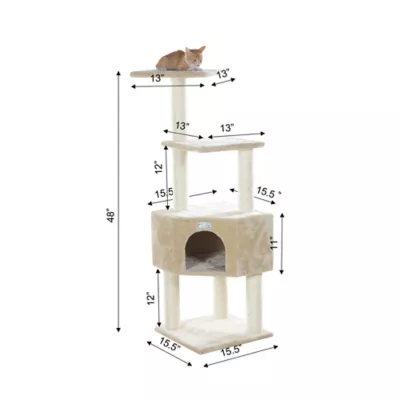Product GleePet 48-in Compact Faux Fur Real Wood Cat Tree, Beige