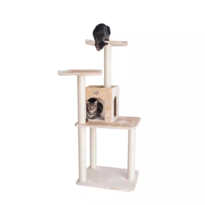 Product GleePet 57-inch Faux Fur Real Wood Cat Tree & Condo, Beige