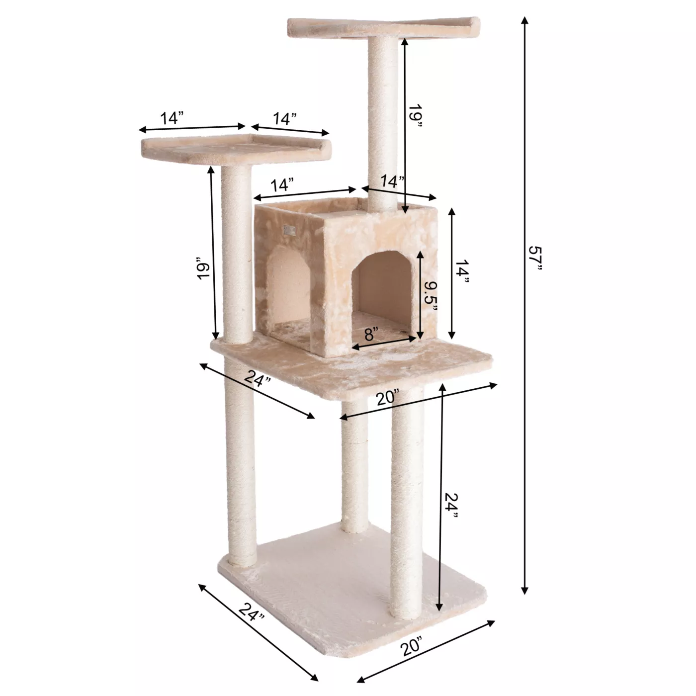 GleePet 57 inch Faux Fur Real Wood Cat Tree Condo Beige