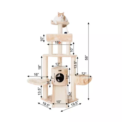 Product Armarkat 58-in Faux Fur Multi-Level Real Wood Cat Tree, Beige