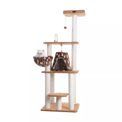 Armarkat 64-in Faux Fur Condo & Real Wood Cat Scratching Furniture Stand, Brown - Image 1