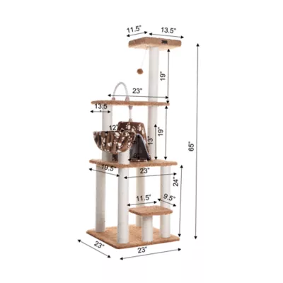 Product Armarkat 64-in Faux Fur Condo & Real Wood Cat Scratching Furniture Stand, Brown