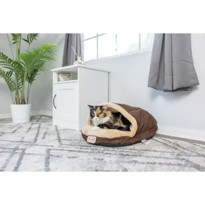 Product Armarkat Mocha Luxe Velvet Burrow Cave Cat Bed