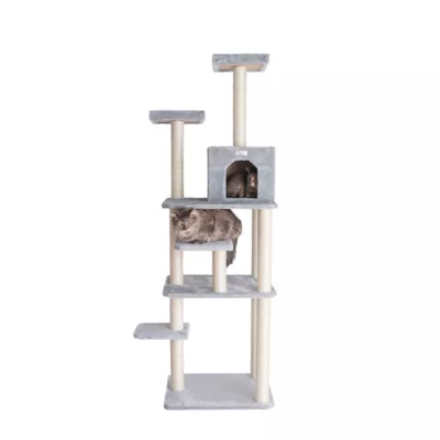 Product GleePet 74-in Faux Fur Multi-Platform Real Wood Cat Tree, Silver Gray