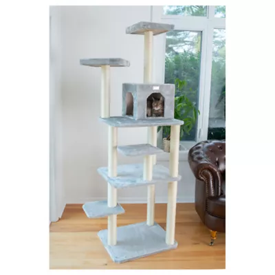 Product GleePet 74-in Faux Fur Multi-Platform Real Wood Cat Tree, Silver Gray