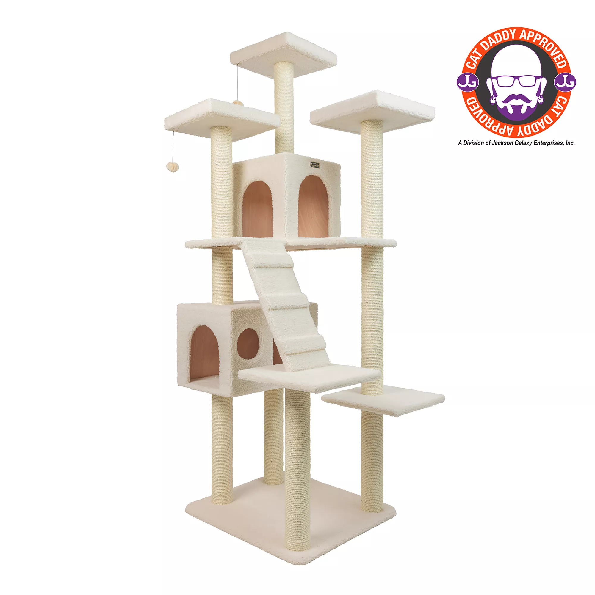 Armarkat 77-in Classic Faux Fleece Real Wood Cat Tree Large Cat Play Tower, Ivory