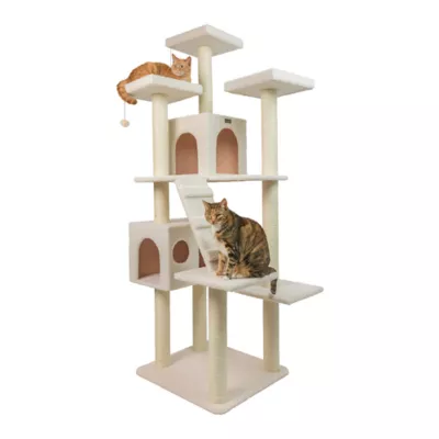 Product Armarkat 77-in Classic Faux Fleece Real Wood Cat Tree Large Cat Play Tower, Ivory