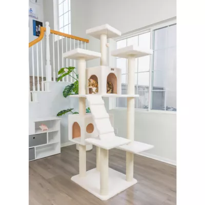 Product Armarkat 77-in Classic Faux Fleece Real Wood Cat Tree Large Cat Play Tower, Ivory