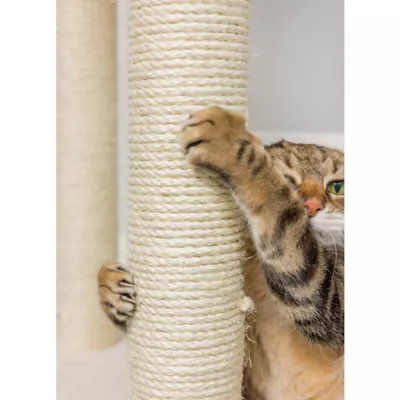 Product Armarkat 77-in Classic Faux Fleece Real Wood Cat Tree Large Cat Play Tower, Ivory