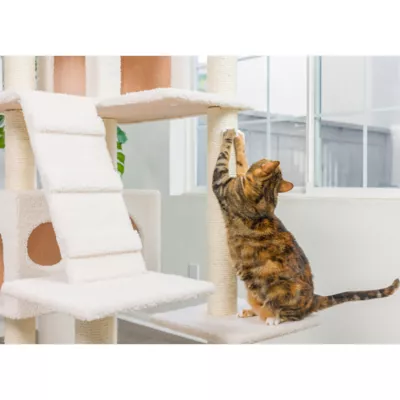 Product Armarkat 77-in Classic Faux Fleece Real Wood Cat Tree Large Cat Play Tower, Ivory