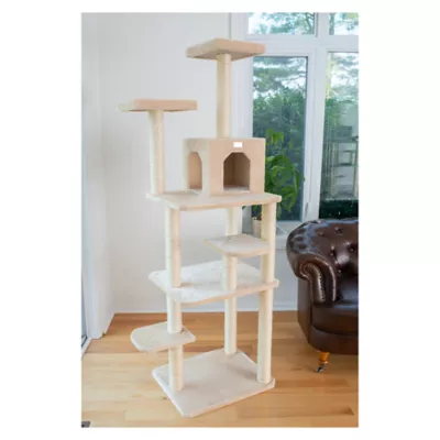 Product GleePet 74-in Faux Fur Condo & Real Wood Cat Tree, Beige