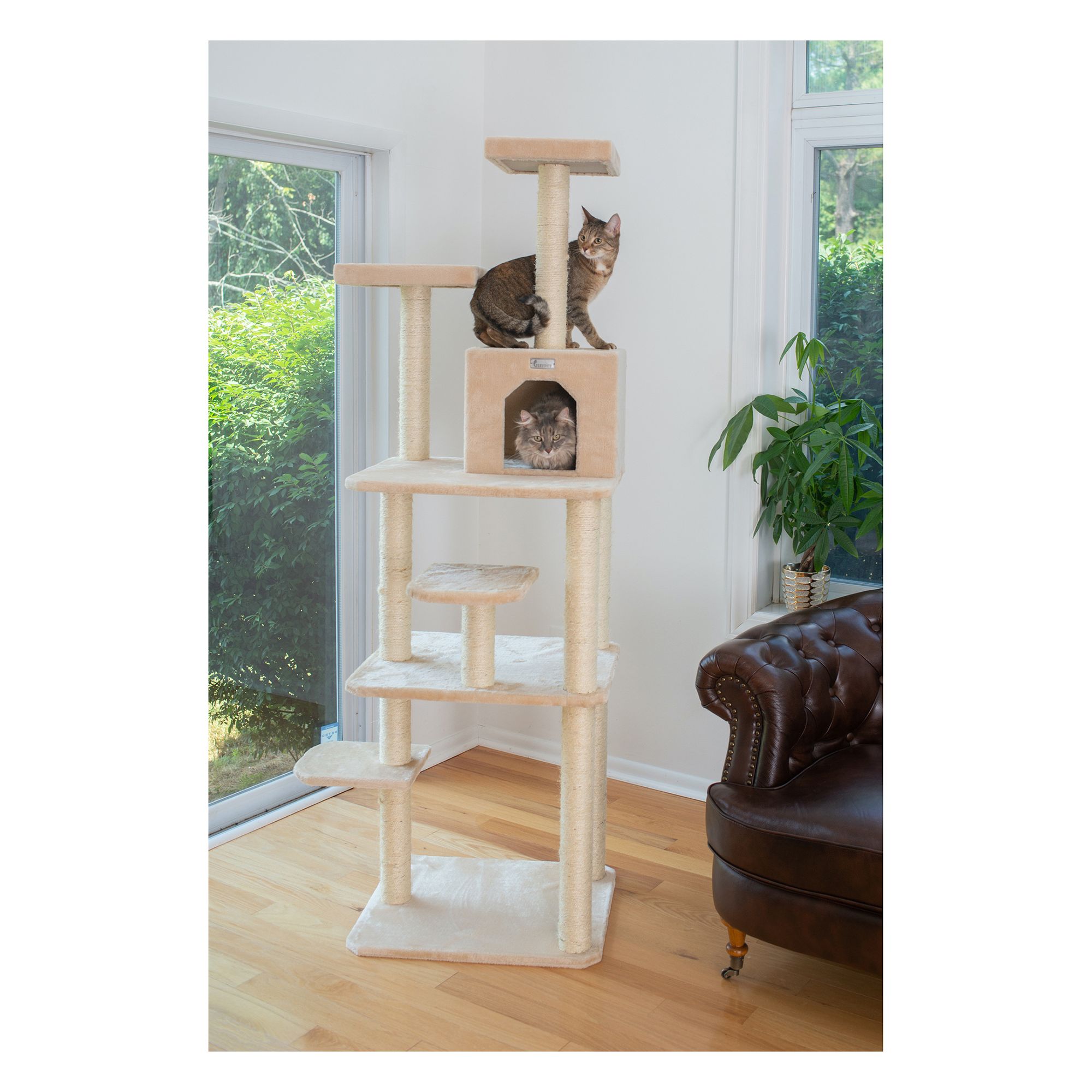 Armarkat GleePet 74 in Faux Fur Condo Real Wood Cat Tree Beige PetSmart in Tustin CA