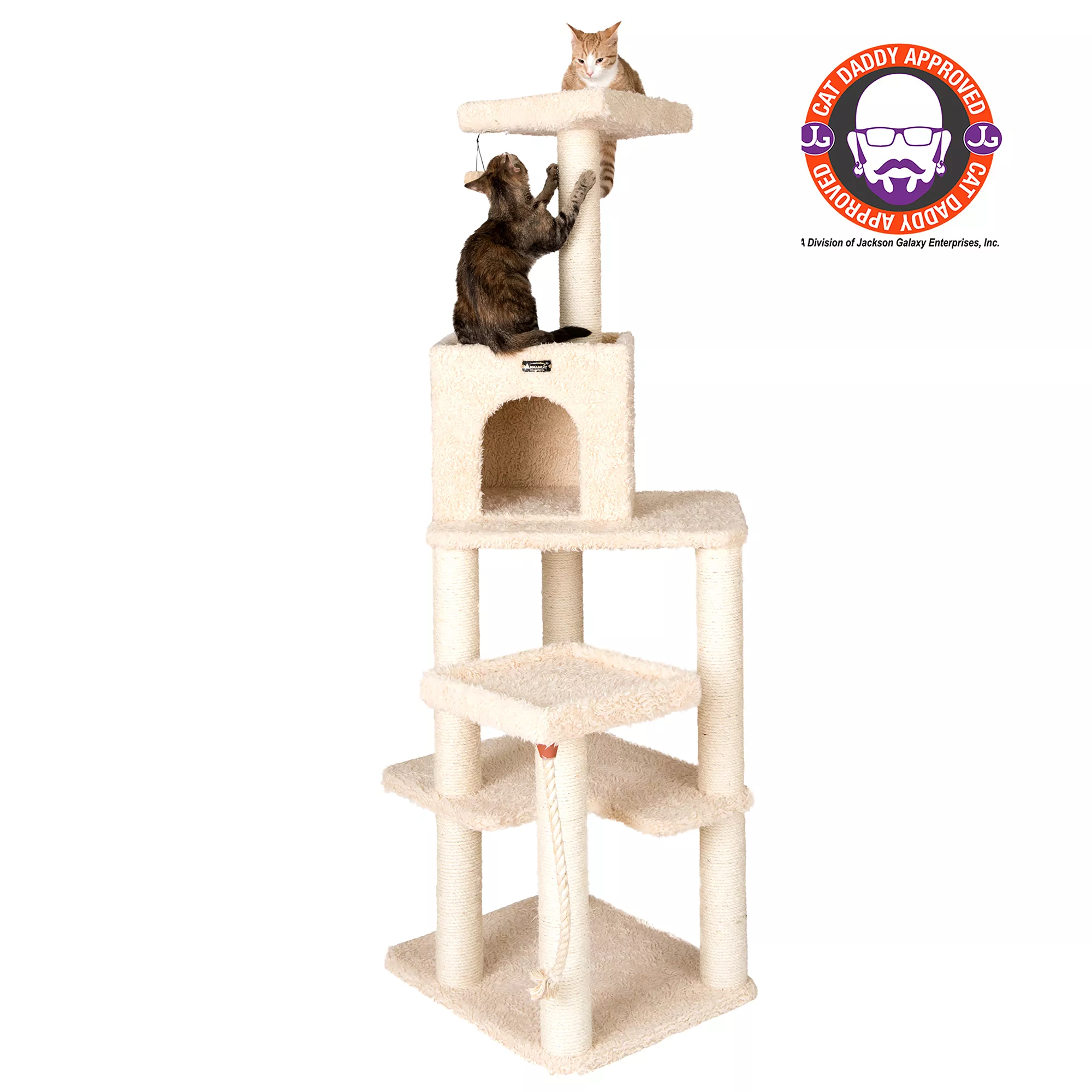 Armarkat 69-in Faux Fur Real Wood Multi-Level Cat Tree Stand House, Beige