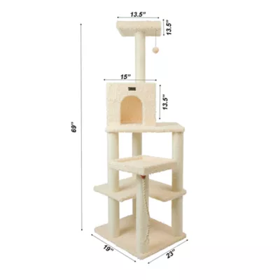 Product Armarkat 69-in Faux Fur Real Wood Multi-Level Cat Tree Stand House, Beige