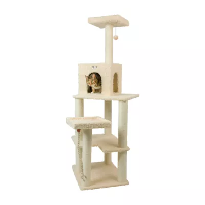 Product Armarkat 69-in Faux Fur Real Wood Multi-Level Cat Tree Stand House, Beige