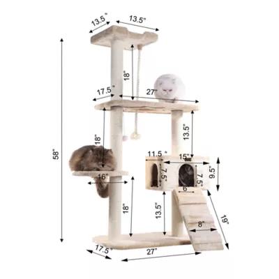 Product Armarkat 58-in Classic Faux Fur Real Wood Cat Kitten Climbing Tree, Beige