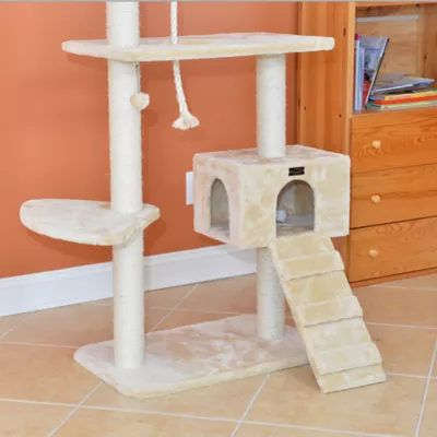 Armarkat 58-in Classic Faux Fur Real Wood Cat Kitten Climbing Tree, Beige - Image 6