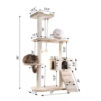 Armarkat 58-in Classic Faux Fur Real Wood Cat Kitten Climbing Tree, Beige - Image 7