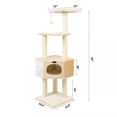 Product Armarkat 52-in Classic Faux Fur Real Wood Cat Tree Gym Furniture, Beige