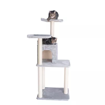 Product GleePet 57-in Faux Fur 2-Door Condo Real Wood Cat Tree, Silver Gray