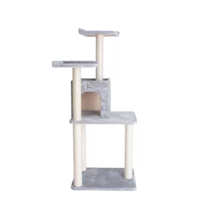 Product GleePet 57-in Faux Fur 2-Door Condo Real Wood Cat Tree, Silver Gray