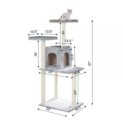 Product GleePet 57-in Faux Fur 2-Door Condo Real Wood Cat Tree, Silver Gray