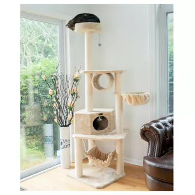 Product Armarkat 72-in Classic Faux Fur Real Wood Condo, Basket & Cat Tree, Beige