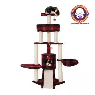 Product Armarkat 58-in Classic Faux Fleece Real Wood Cat Tree, Red & Black Tartain Plaid