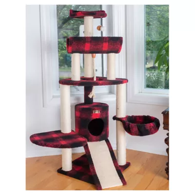 Product Armarkat 58-in Classic Faux Fleece Real Wood Cat Tree, Red & Black Tartain Plaid