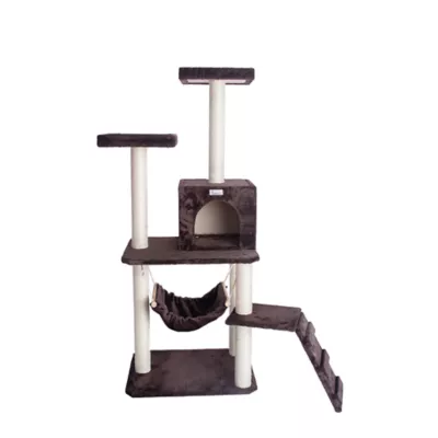 Product GleePet 57-in Faux Fur Condo & Real Wood Cat Tree, Coffee Brown