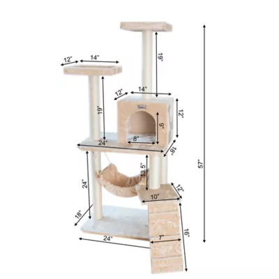 Product GleePet 57-in Faux Fur Condo, Hammock, Running Ramp Real Wood Cat Tree, Beige