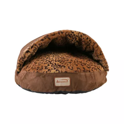 Product Armarkat Brown Animal Print Faux Suede Cave Cat Bed