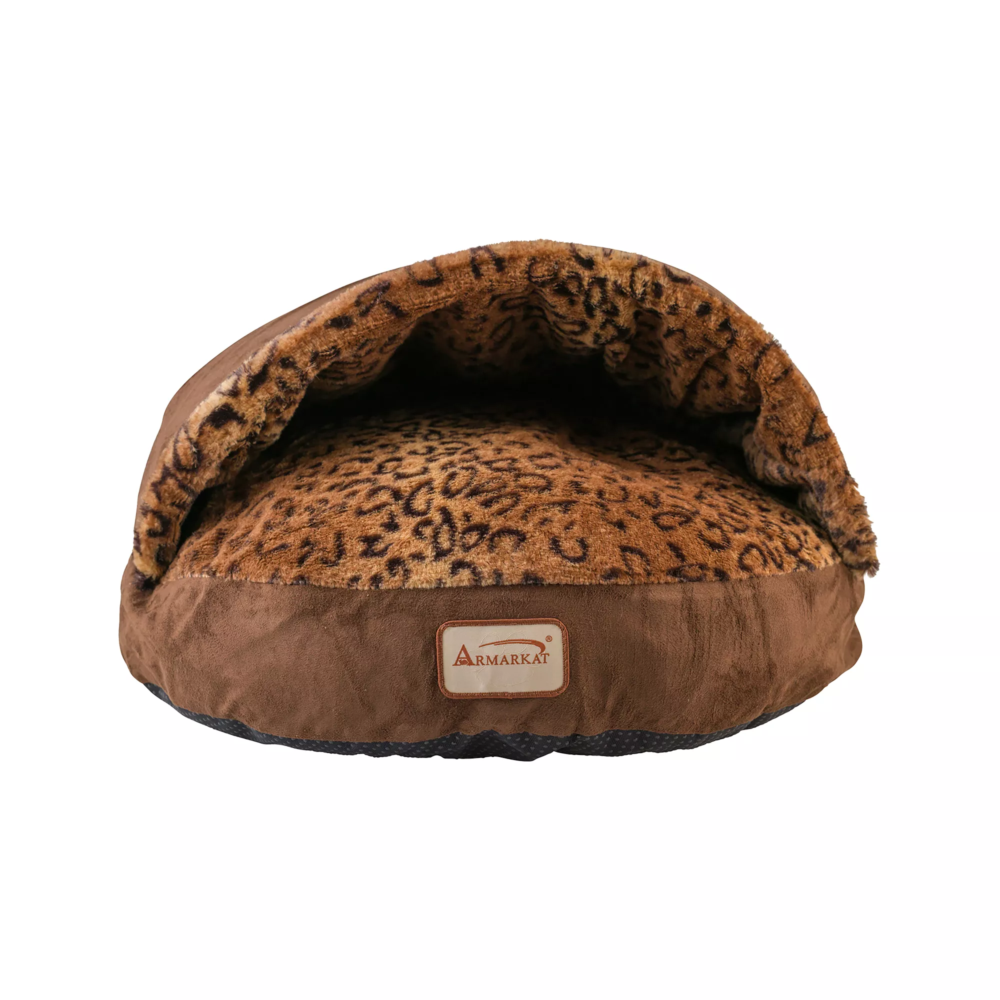 Armarkat Brown Animal Print Faux Suede Cave Cat Bed