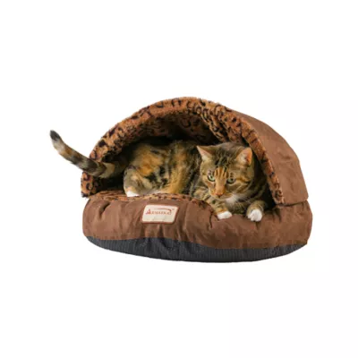 Product Armarkat Brown Animal Print Faux Suede Cave Cat Bed