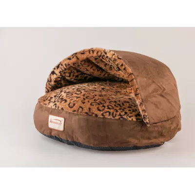 Product Armarkat Brown Animal Print Faux Suede Cave Cat Bed